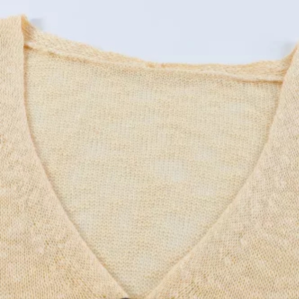 πNew Apricot Loose Lightweight V Neck Buttoned Sheer Knit Cardigan - Picture 8 of 17